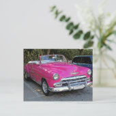 Klassische Autos mit kubanischem Hot-Pink-Konverti Postkarte (Stehend Vorderseite)