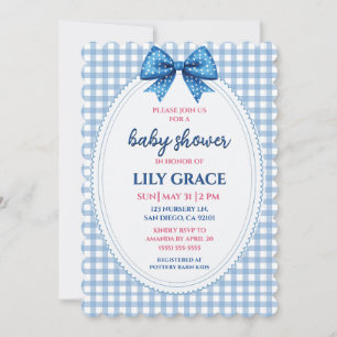 Klassische Baby-Party-Einladung mit blauem Gingham Einladung