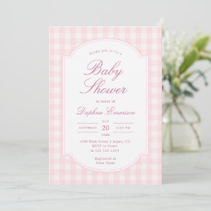 Klassische Baby-Party im rosafarbenen Gingham-Stil Einladung