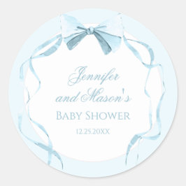 Klassische Babydusche mit blauer Schleife Runder Aufkleber