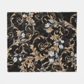 Klassische barocke Blume: schwarzer Hintergrund. Fleecedecke (Vorderseite (Horizontal))