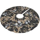 Klassische barocke Blume: schwarzer Hintergrund. Polyester Weihnachtsbaumdecke (Schrägansicht)