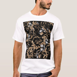 Klassische barocke Blumen: schwarzer Hintergrund. T-Shirt