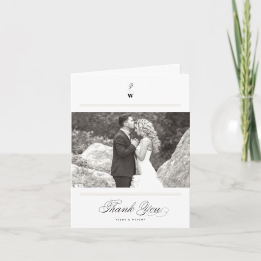 Klassische Bars Doppelmonogramm Modernes Foto Hoch Dankeskarte (Vorderseite)