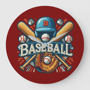 Klassische Baseball Essentials / Stilvolle Retro L Große Wanduhr