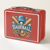Klassische Baseball Essentials / Stilvolle Retro L Metall Brotdose (Rückseite)