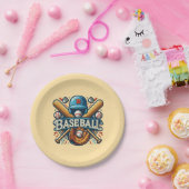 Klassische Baseball Essentials / Stilvolle Retro L Pappteller (Party)