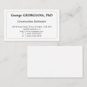 Klassische Bau-Abschätzer-Visitenkarte Visitenkarte (Vorne/Hinten)