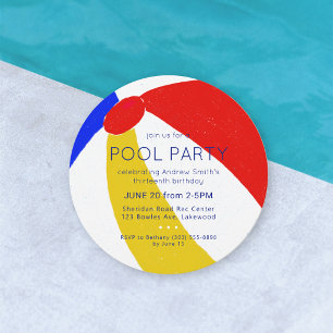 Klassische Beachball-Poolparty-Geburtstagsfeier Einladung