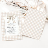 Klassische Beige Bow Gingham Neutral Baby Dusche Einladung
