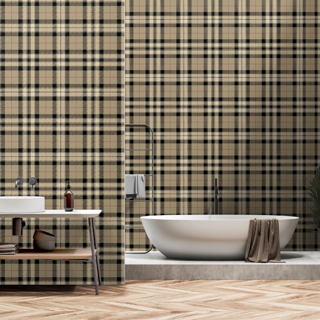 Klassische Beige und Schwarz Kariert Tapete (Badezimmer)