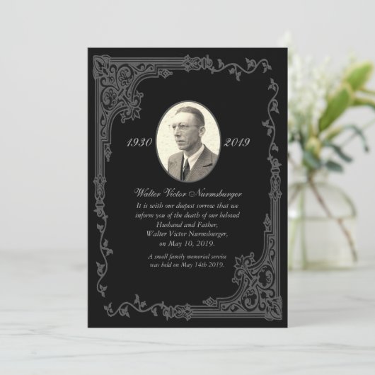 Klassische Black Death Announcement Card Ankündigung (Stehend Vorderseite)