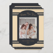 Klassische Black Gold Script New Year Card Einladung (Vorne/Hinten)