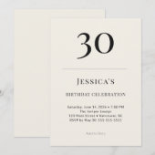Klassische Black & Ivory 30. Geburtstagsfeier Einladung (Vorne/Hinten)