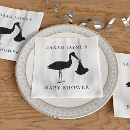 Klassische Black Stork Babydusche White Napkins Serviette