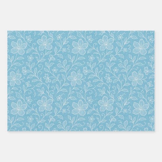 Klassische Blätter Blumenmuster auf blauem Blau (Vorderseite)