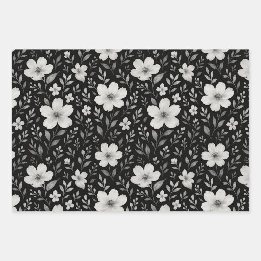 Klassische Blätter Blumenmuster auf Grau Schwarz (Vorderseite)