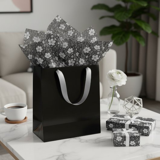 Klassische Blätter Blumenmuster auf Grau Schwarz Seidenpapier