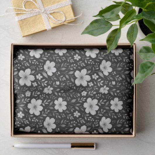 Klassische Blätter Blumenmuster auf Grau Schwarz Seidenpapier (Geschenk)