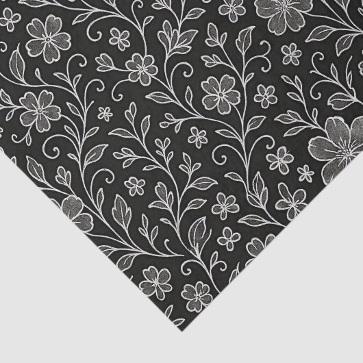 Klassische Blätter Blumenmuster auf Grau Schwarz Seidenpapier (Ausschnitt)
