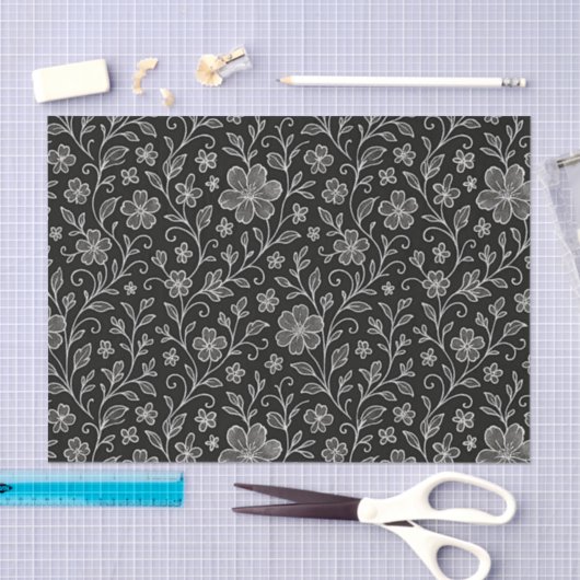 Klassische Blätter Blumenmuster auf Grau Schwarz Seidenpapier (Handwerk)