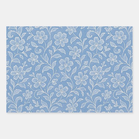 Klassische Blätter Blumenmuster auf hellblau (Vorderseite)