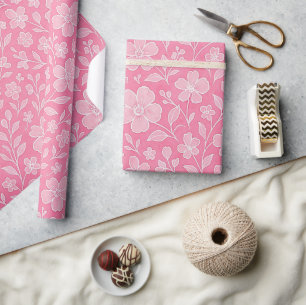 Klassische Blätter Blumenmuster auf Hot Pink Geschenkpapier
