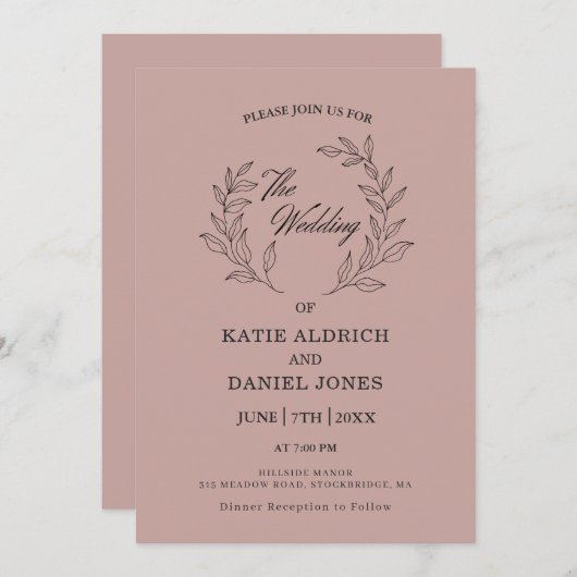 Klassische Blätter Lilac Lila QR Code Hochzeit Einladung (Vorne/Hinten)