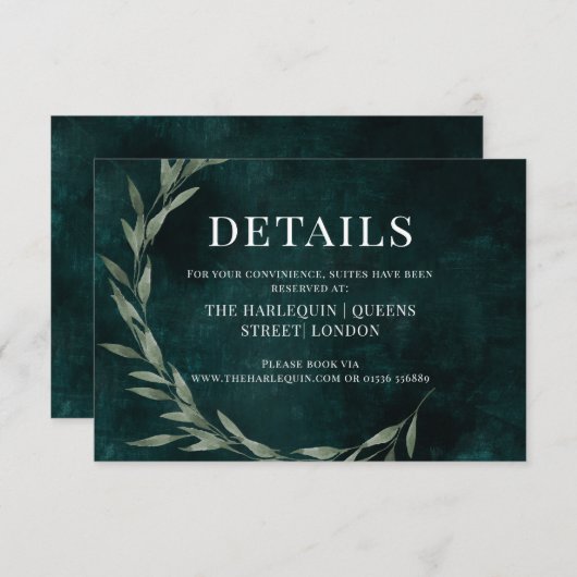 Klassische Blätter Träumdrama EMERALD RSVP Card (Vorne/Hinten)