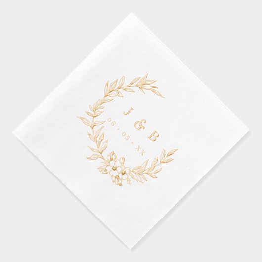 Klassische Blätter und Blumenkronen-Monogramm Servietten Mit Folie (Rechts)