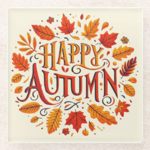 klassische Blätter und glücklicher Herbst Glasuntersetzer