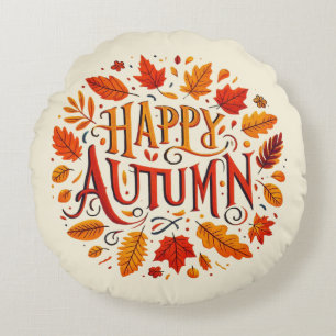 klassische Blätter und glücklicher Herbst Rundes Kissen