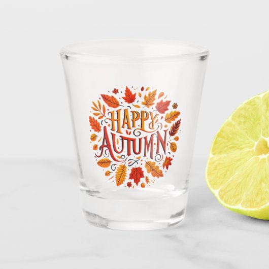 klassische Blätter und glücklicher Herbst Schnapsglas (Vorderseite)