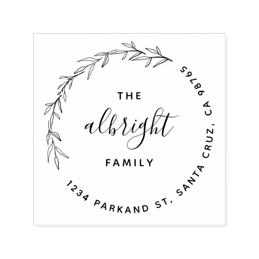 Klassische Blätter Wreath Round Family Rücksendead Permastempel (Design)