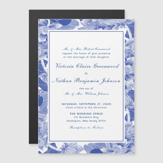 Klassische Blau- und Weißblütenzunge Chinoiserie H Magneteinladung (Vorne/Hinten)