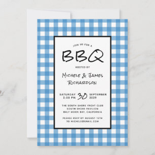 Klassische Blau-Weiß-Gingham-BBQ-Picknick-Party Einladung