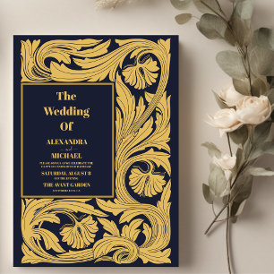 Klassische blaue Art Nouveau-Hochzeit Einladung