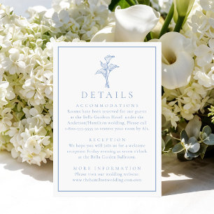 Klassische blaue Calla-Lilien-Hochzeitsdetails Begleitkarte