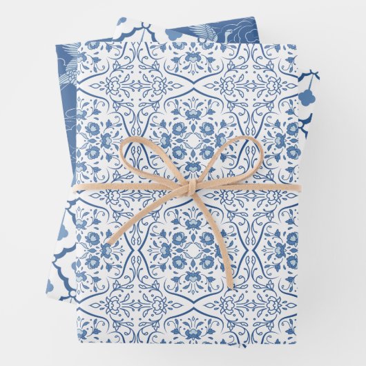 Klassische Blaue chinesische Keramik-Muster Geschenkpapier Set (Beispiel)