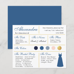 Klassische Blaue Faux-Gold-Brautjungfer-Informatio