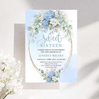 Klassische blaue florale Eukalyptus-Sweet-16-Einla Einladung