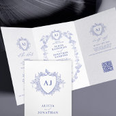 Klassische blaue französische florale QR-Code-Hoch Dreifach Gefaltete Einladung