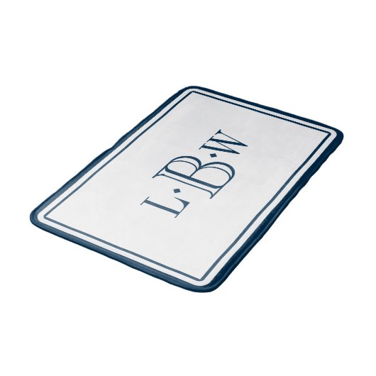 Klassische blaue Grenze mit Monogramm Badematte (Schrägansicht)