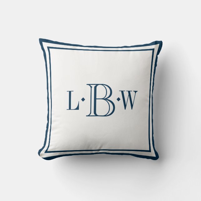 Klassische blaue Grenze mit Monogramm Kissen (Vorderseite)