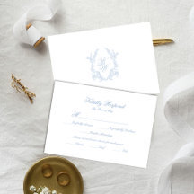 Klassische blaue Hochzeitsmonogramm-Wappenkarten-A