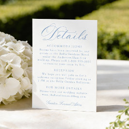 Klassische blaue Kalligrafie-Hochzeitsdetails Begleitkarte