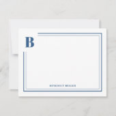 Klassische blaue Monogramm-Rand-Korrespondenz Mitteilungskarte (Vorderseite)