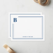 Klassische blaue Monogramm-Rand-Korrespondenz Mitteilungskarte (Vorderseite/Rückseite Beispiel)