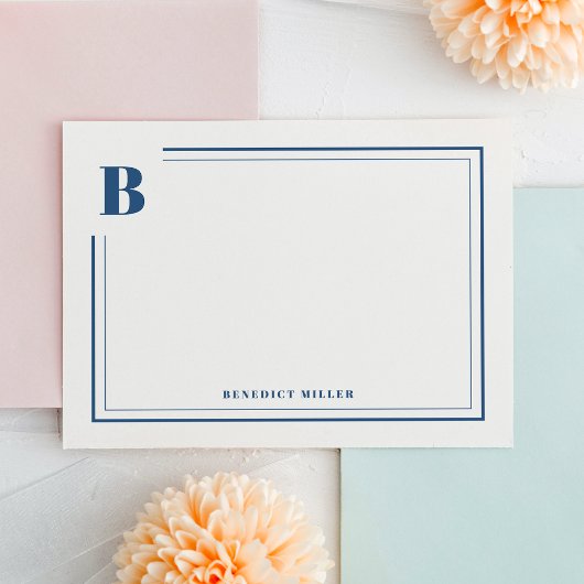 Klassische blaue Monogramm-Rand-Korrespondenz Mitteilungskarte