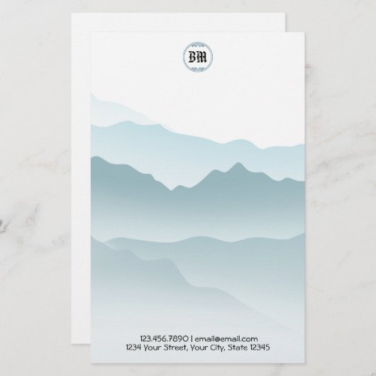 Klassische blaue Rolling Mountains Hintergrund Briefpapier (Vorne/Hinten)